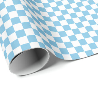Medium Light Blue and White Checks Wrapping Paper