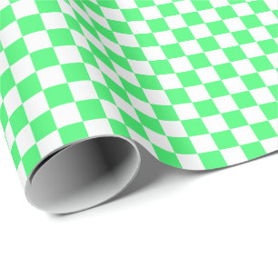 Medium Light Green and White Checks Wrapping Paper