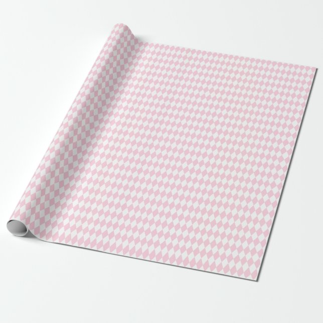 Medium Light Pink and White Harlequin Wrapping Paper (Unrolled)
