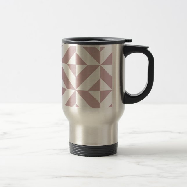Medium Mauve Geometric Deco Cube Pattern Travel Mug (Right)