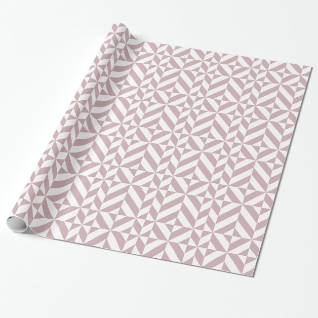 Medium Mauve Geometric Deco Cube Pattern Wrapping Paper (Unrolled)