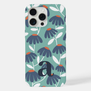Medium Monogram Letter Blue & Red Floral Pattern iPhone 15 Pro Max Case