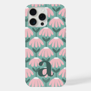 Medium Monogram Letter Pink & Green Vintage Floral iPhone 15 Pro Max Case