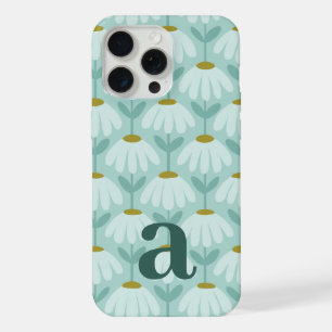 Medium Monogram Letter Teal Blue Vintage Floral iPhone 15 Pro Max Case