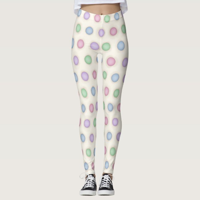Medium Multicolored Pastel Distressed Polka Dots Leggings (Front)