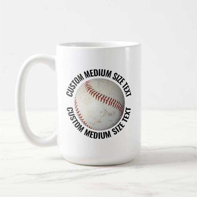 Medium Personalised Text Baseball 15 oz. Custom Coffee Mug (Left)