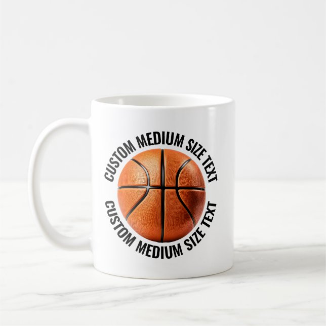 Medium Personalised Text Basketball 11oz. Custom Coffee Mug (Left)