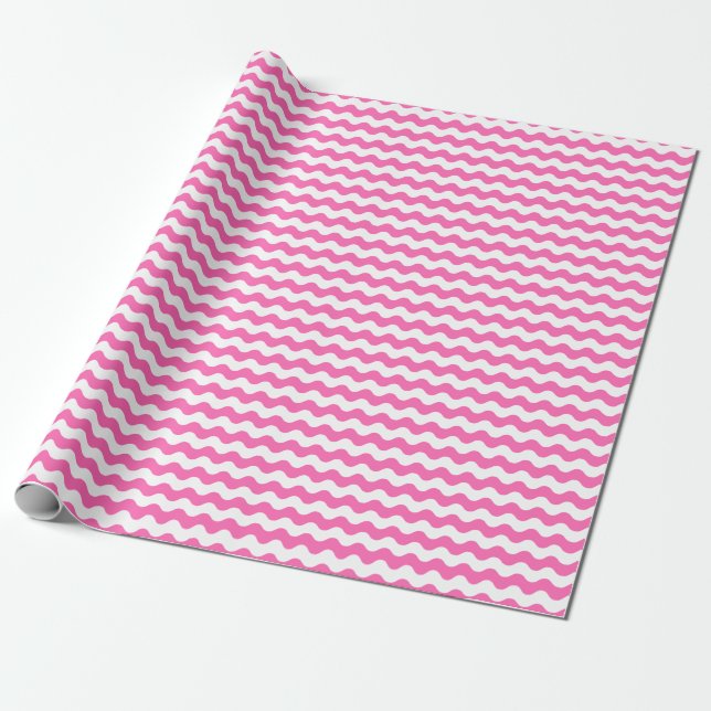 Medium Pink and White Waves Wrapping Paper (Unrolled)
