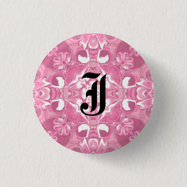 Medium Pink Kaleidoscope Pattern #2 Monogram 3 Cm Round Badge (Front)