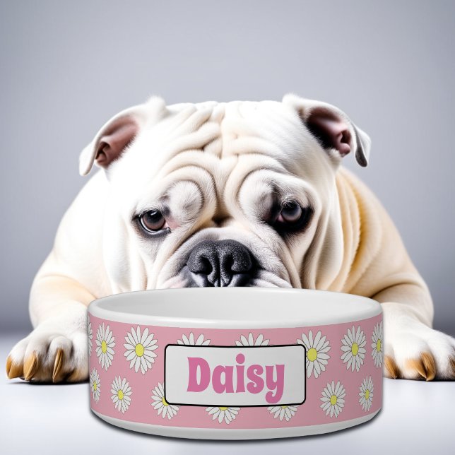 Medium Pink & White Daisies Personalised Dog Bowl (Creator Uploaded)