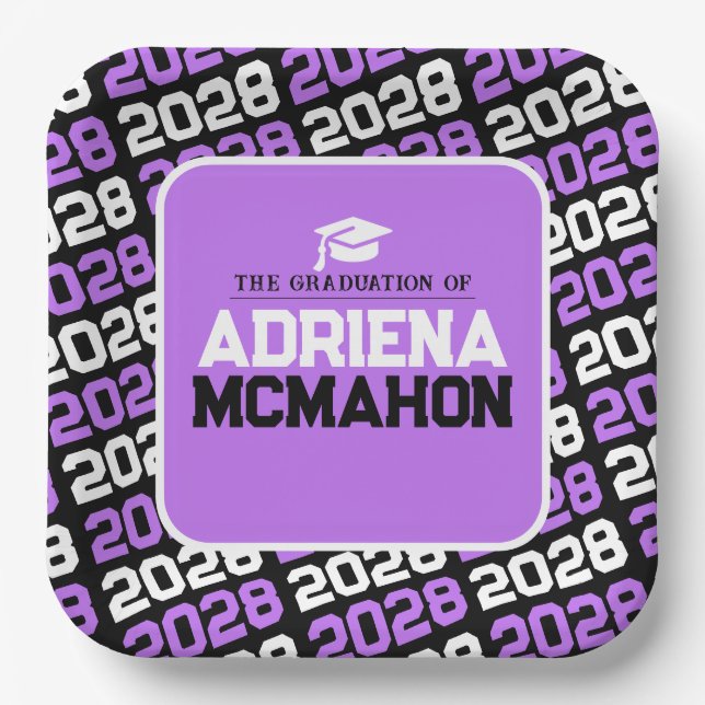 Medium Purple and Black Personalised Graduation Paper Plate (Front)