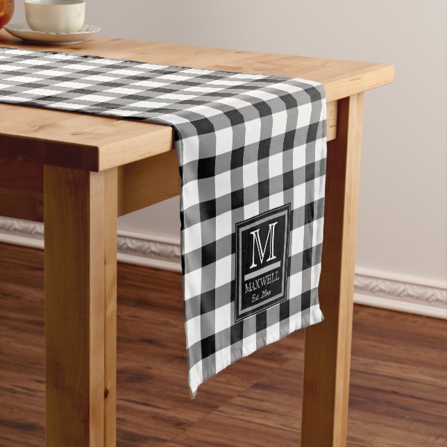 Medium Rustic Buffalo Checks Monogram Name Year Medium Table Runner (In Situ)