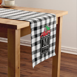 Medium Rustic Buffalo Checks  Red Truck Monogram M Medium Table Runner