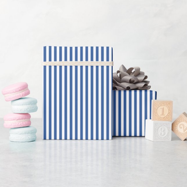 Medium Sapphire Blue & White Stripes Wrapping Paper (Baby Shower)