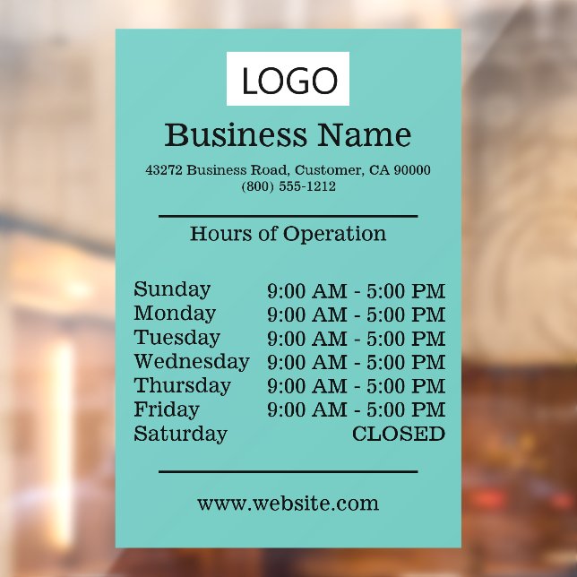 Medium Size Logo Hours of Operation Opening Times  Window Cling (Sheet 2)