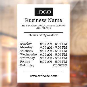 Medium Size Logo Hours of Operation Opening Times Window Cling