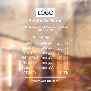 Medium Size Logo Hours of Operation Opening Times Window Cling