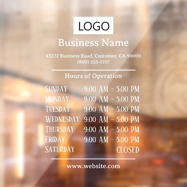 Medium Size Logo Hours of Operation Opening Times  Window Cling (Sheet 2)