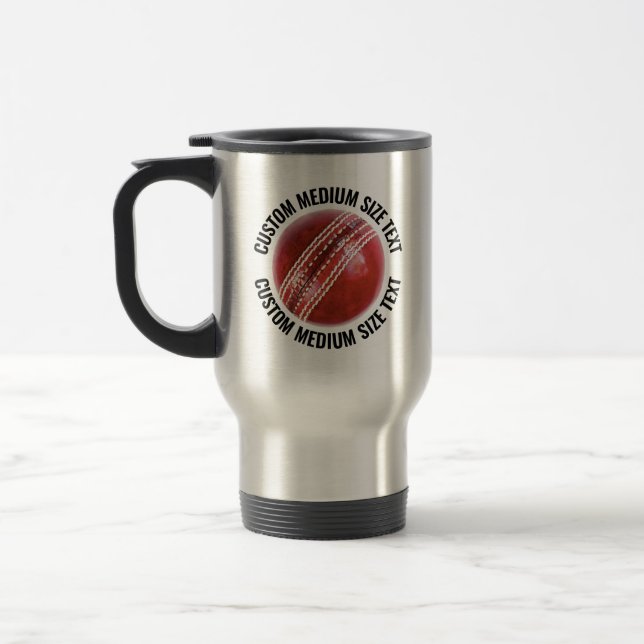 Medium Size Personalised Text Custom Cricket Travel Mug (Left)
