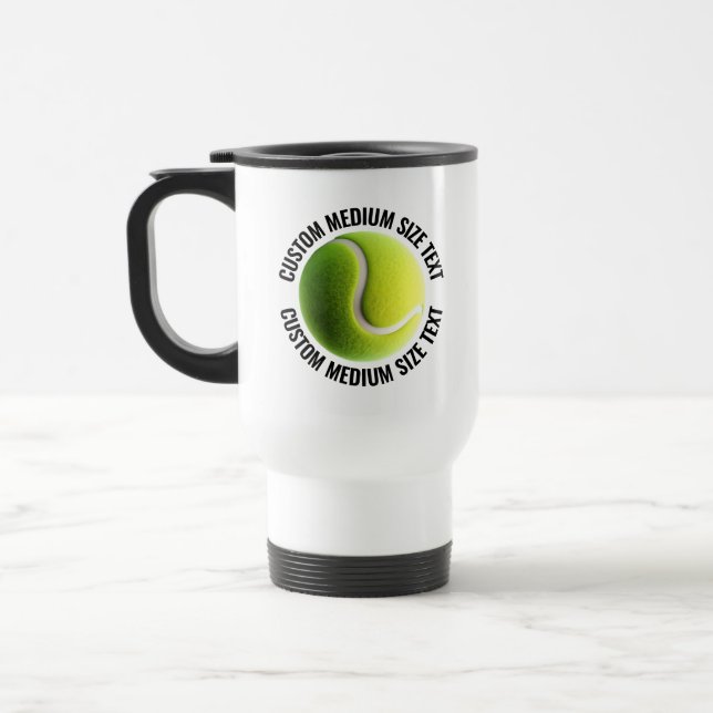 Medium Size Personalised Text White Custom Tennis Travel Mug (Left)