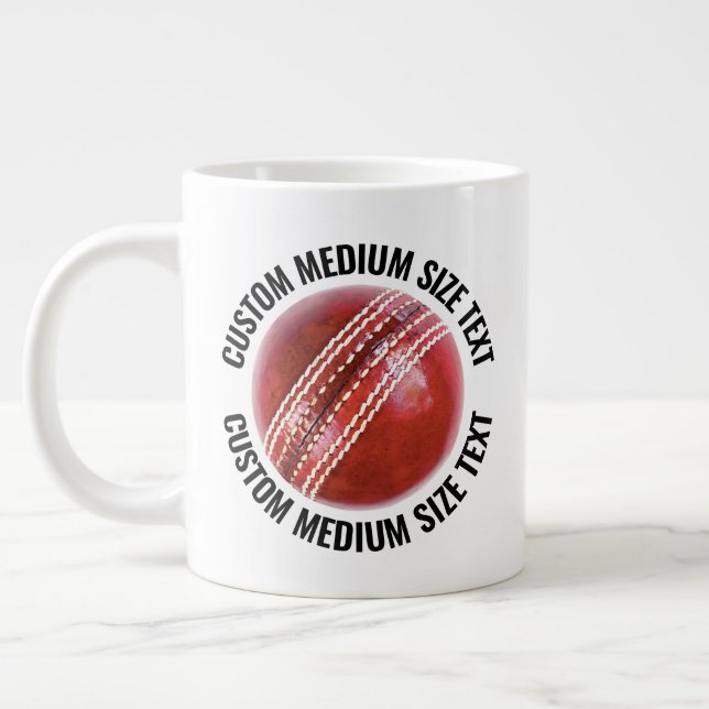 Medium Size Personalized Text Cricket Ball Custom Large Coffee Mug (Left)