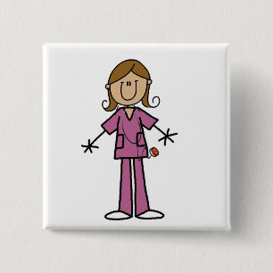Medium Skin Stick Figure Female Nurse 15 Cm Square Badge