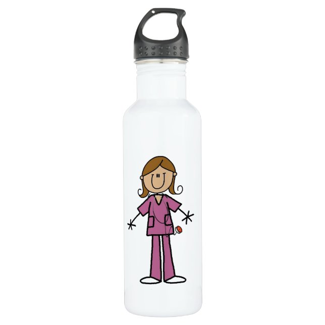 Medium Skin Stick Figure Female Nurse 710 Ml Water Bottle (Front)