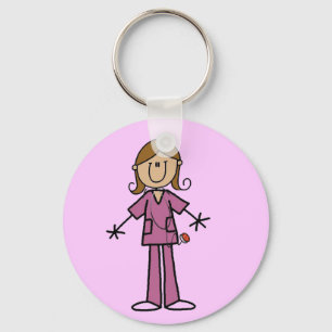 Medium Skin Stick Figure Female Nurse Key Ring