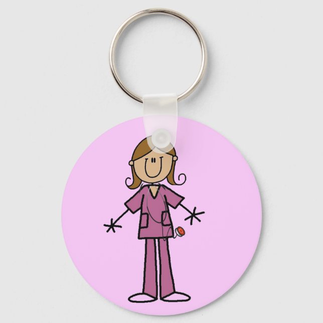 Medium Skin Stick Figure Female Nurse Key Ring (Front)