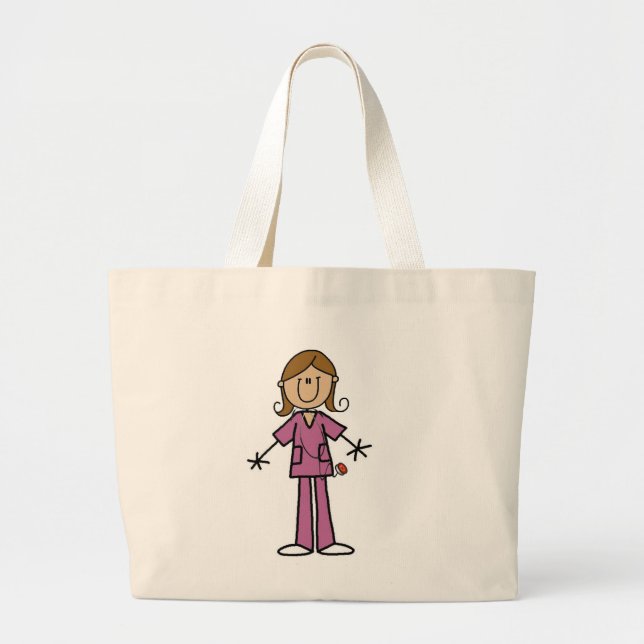 Medium Skin Stick Figure Female Nurse Large Tote Bag (Front)