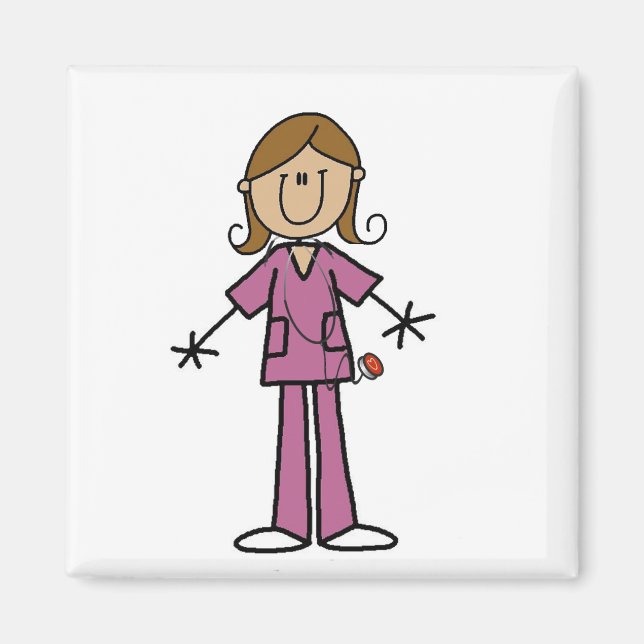 Medium Skin Stick Figure Female Nurse Magnet (Front)