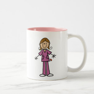 Medium Skin Stick Figure Female Nurse Two-Tone Coffee Mug