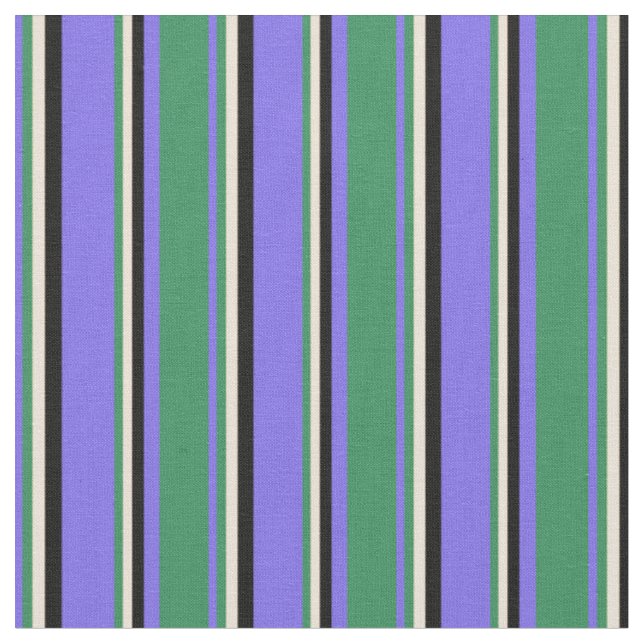 Medium Slate Blue, Sea Green, Bisque, and Black Fabric (Close Up)