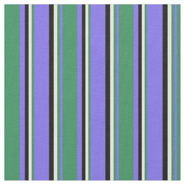 Medium Slate Blue, Sea Green, Light Yellow & Black Fabric (Close Up)