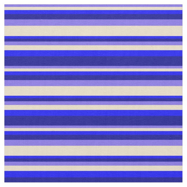 Medium Slate Blue, Tan, Blue, and Dark Blue Lines Fabric (Close Up)