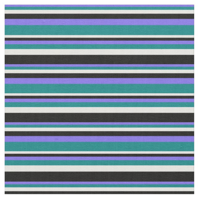 Medium Slate Blue, Teal, White, and Black Lines Fabric (Close Up)