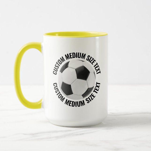 Medium Text YELLOW Combo 15oz Custom Soccer Mug (Left)