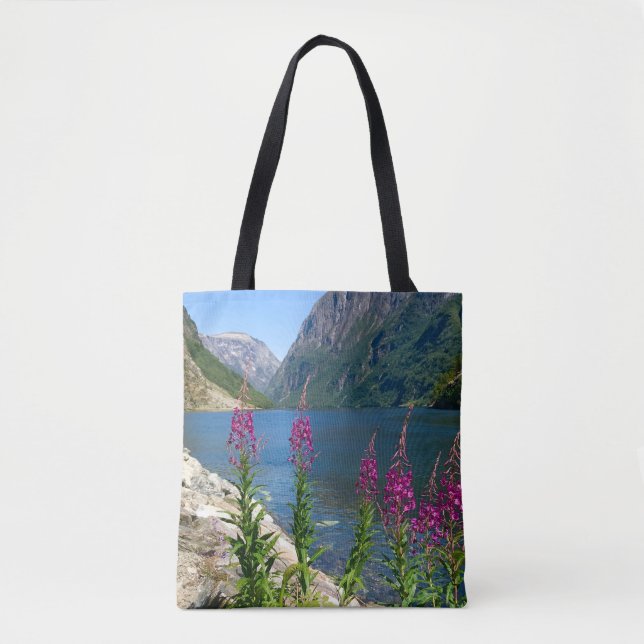 Medium Tote Bag with Norway River Scene (Front)