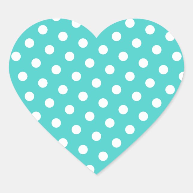 Medium Turquoise and White Polka Dots Heart Sticker (Front)