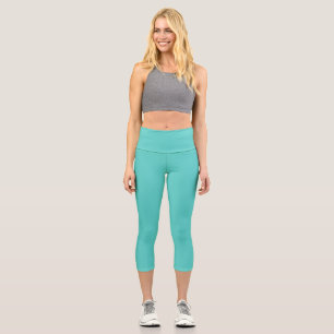 Medium Turquoise Solid Plain Colour Capri Leggings