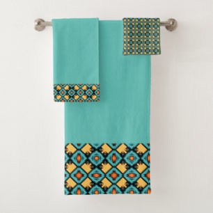 Medium turquoise yellow bath towel set