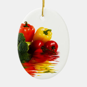 Medley of vegetables over white ceramic tree decoration