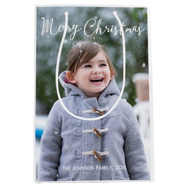 Meduim Girl And Snow Photo Christmas Gift Bags (Front)