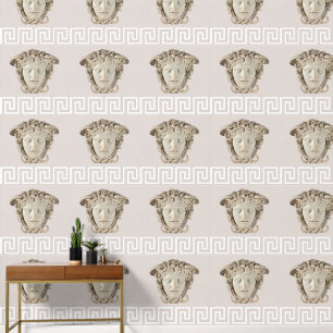 Medusa and Greek Key Neutral on Beige Designer  Wallpaper