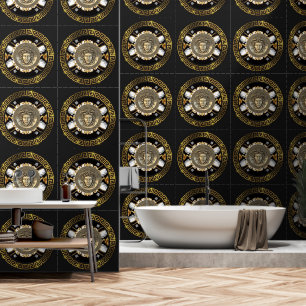 Medusa and Greek Meander Key  Designer Wallpaper
