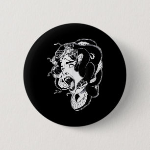 Medusa Blackwork Tattoo Flash  6 Cm Round Badge