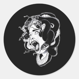 Medusa Blackwork Tattoo Flash Classic Round Sticker