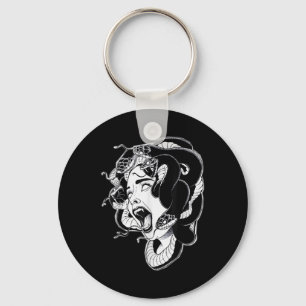 Medusa Blackwork Tattoo Flash Key Ring