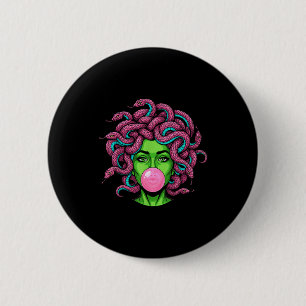 Medusa Blowing Bubblegum P Art Mythology Design 6 Cm Round Badge