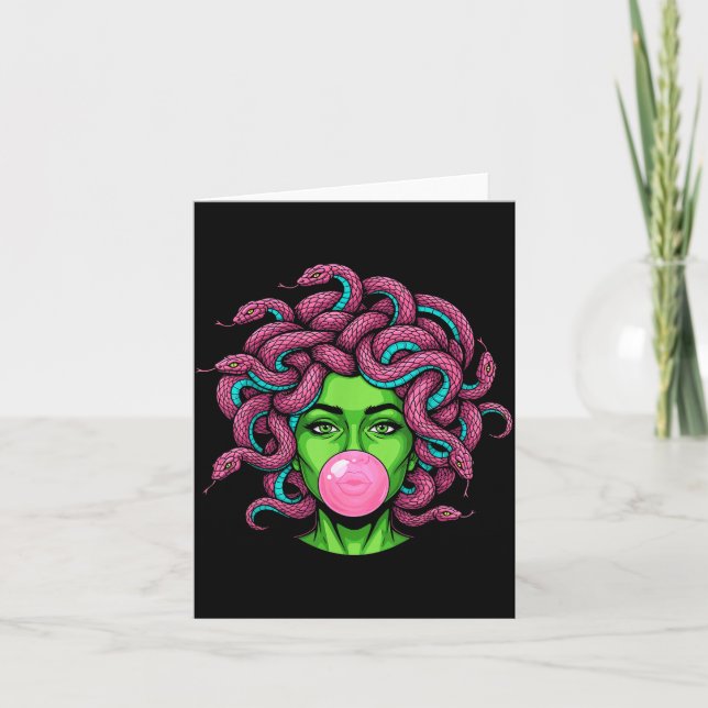 Medusa Blowing Bubblegum P Art Mythology Design  Card (Front)